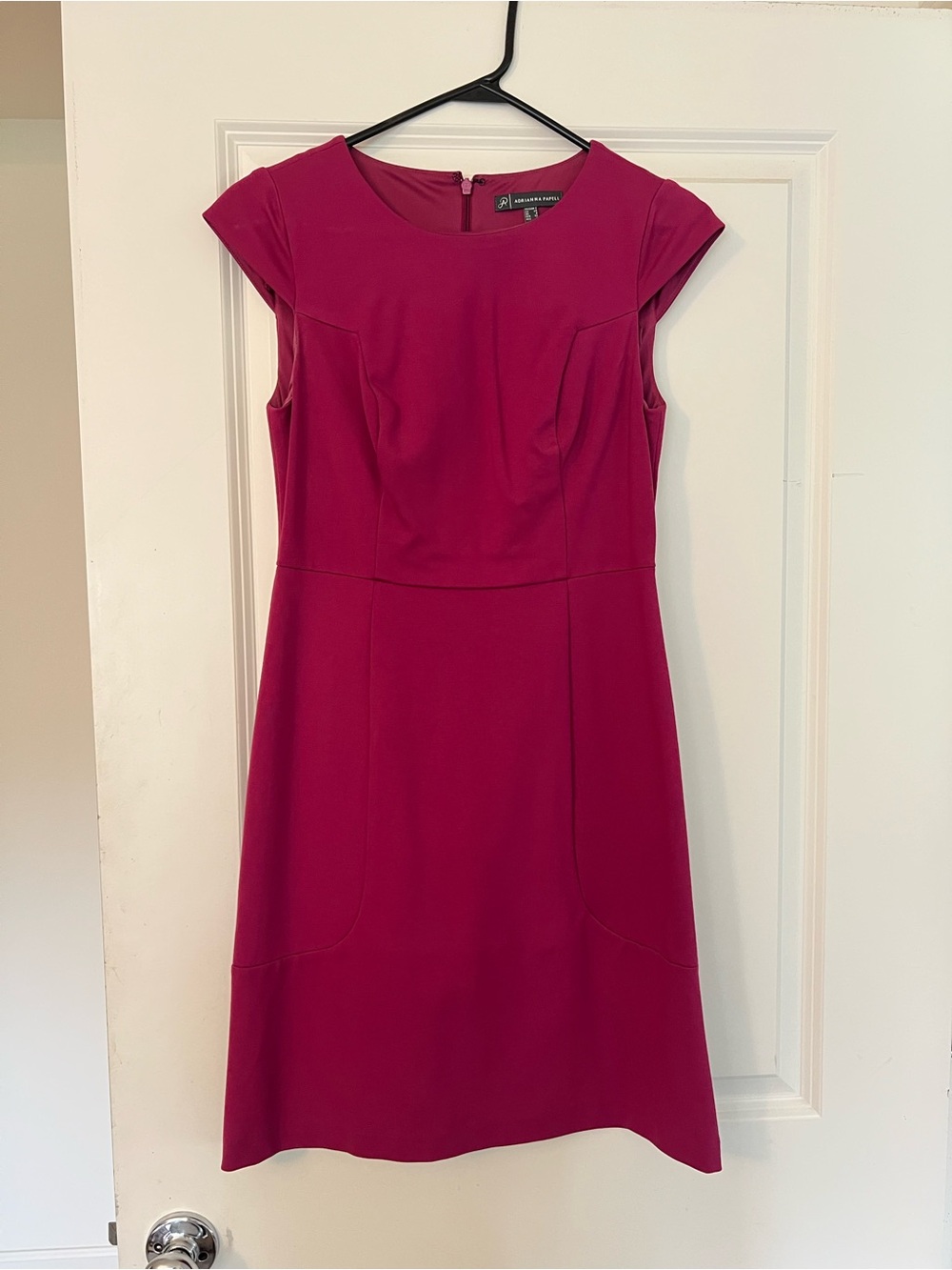Adrianna Papell Fuchsia Cap-Sleeve Midi  Dress